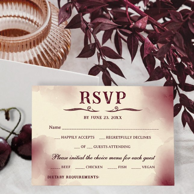 Cartons Réponse Elegant Burgundy Ivory Minimalist Retro Wedding (Créateur téléchargé)