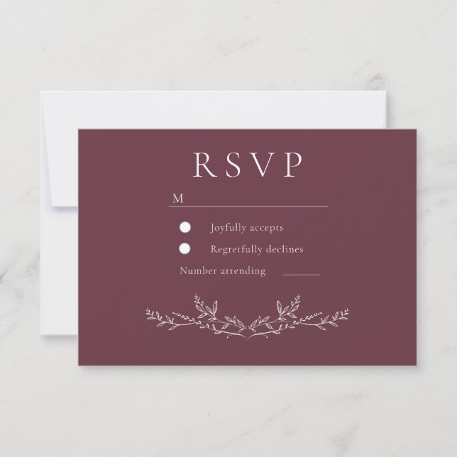 Cartons Réponse Elegant Burgundy Leaf Line Art Wedding  (Devant)