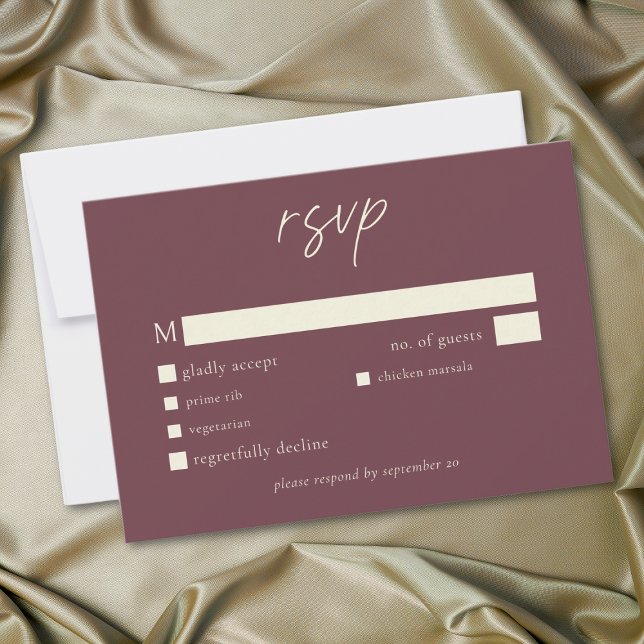 Cartons Réponse Elegant Burgundy Wine Minimalist Wedding (Elegant Burgundy Wine Minimalist Wedding RSVP Card)
