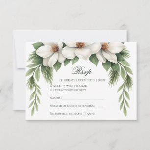 Cartons Réponse Elégant cadre de pin Mariage Magnolia blanc