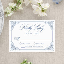 Élégant Cadre Mariage Mariage Bleu Français Vintag
