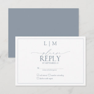 Cartons Réponse Élégant Calligraphie Monogramme Bleu Poussiéreux R