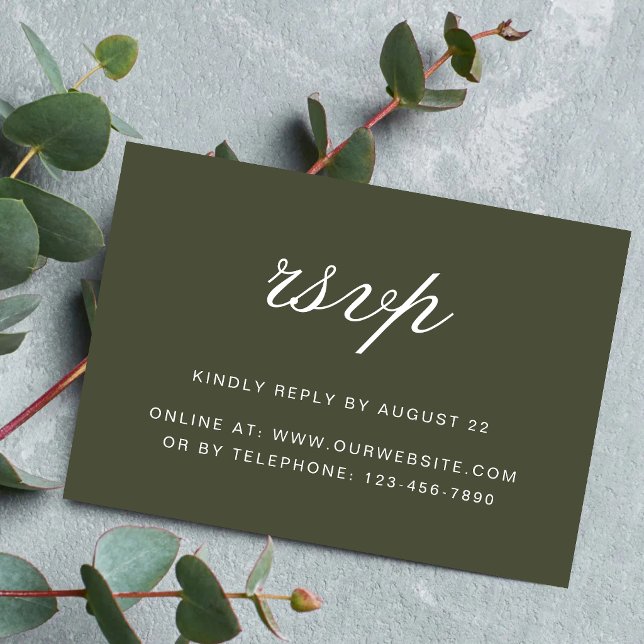 Cartons Réponse Élégant Carton Vert Script Mariage Classique (Elegant dusty green script RSVP cards add classic elegance while simplifying guest responses.)
