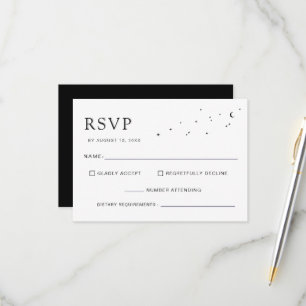 Cartons Réponse Élégant céleste minimal Mariage de monogramme noir