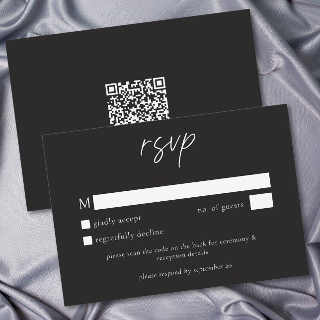 Cartons Réponse Elegant Charcoal Black Minimalist Wedding QR (Elegant Charcoal Black Minimalist Wedding QR RSVP Card)
