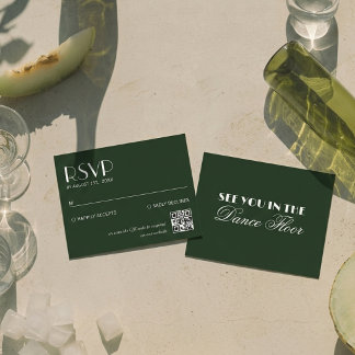 Cartons Réponse Élégant Chic Code QR Vert Foncé Mariage