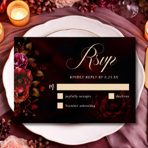 Cartons Réponse Élégant chic moody rouge noir Mariage