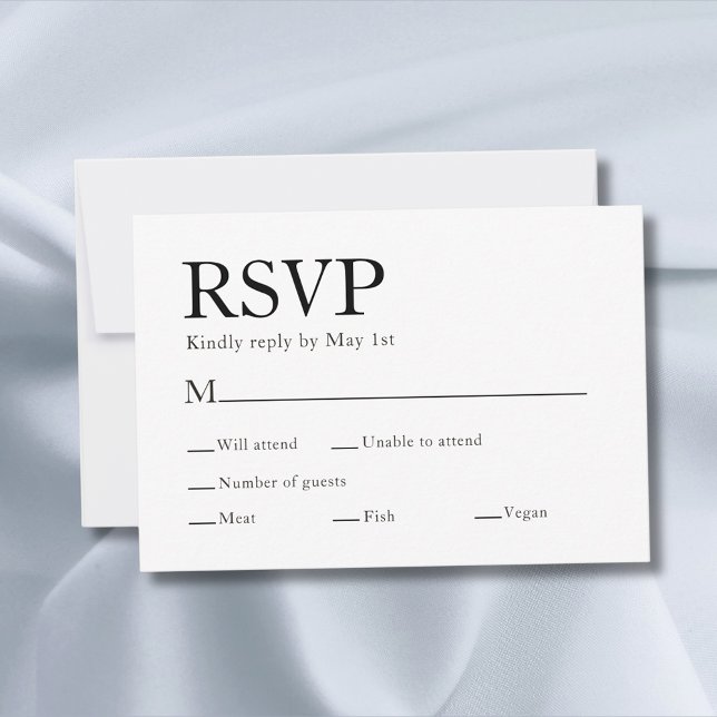 Cartons Réponse Élégant choix de repas minimal Mariage blanc (Minimal Elegant Meal Choice White Wedding RSVP Card
)