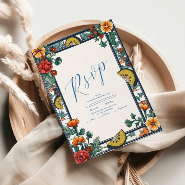 Cartons Réponse Élégant citron Botanique Bleu mariage méditerranée (Créateur téléchargé)
