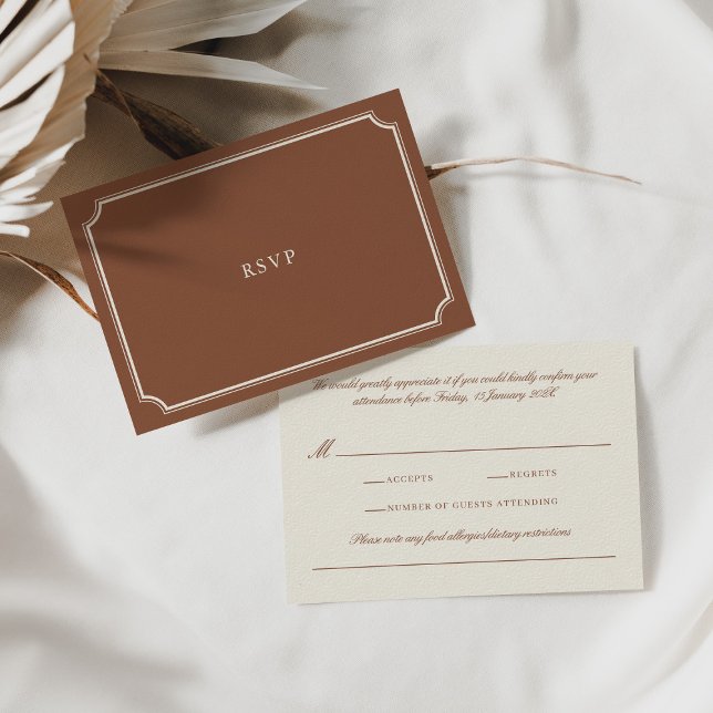 Cartons Réponse Élégant Classic Brown & Mariage Ecru (Elegant Classic Brown & Ecru Wedding RSVP Card)