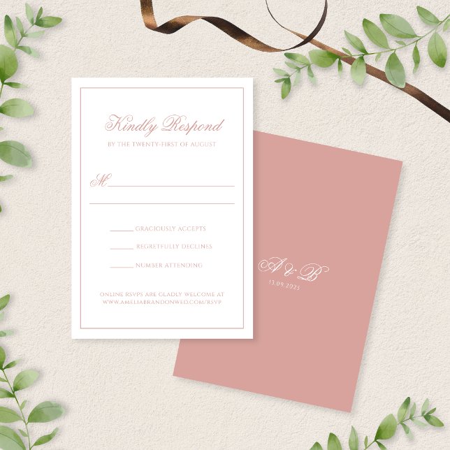 Cartons Réponse Elegant Classic Dusty Rose Monogram Script Wedding (Créateur téléchargé)