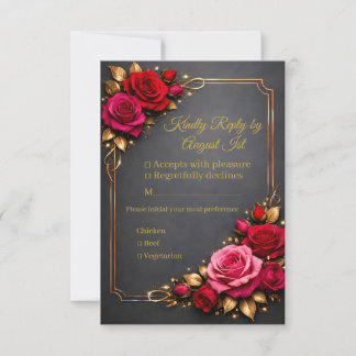Cartons Réponse Elegant Classic Red Pink Roses Golden Kindly Reply