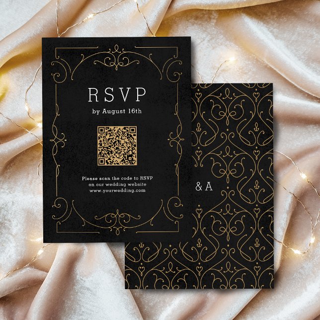 Cartons Réponse Elégant classique classique classique classique ma (Elegant modern classic vintage wedding QR code RSVP Card)