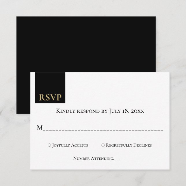 Cartons Réponse Élégant Classy Black Gold Monogramme Mariage moder (Devant / Derrière)