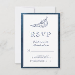 Cartons Réponse Elégant Classy Navy Seashell Beach Mariage