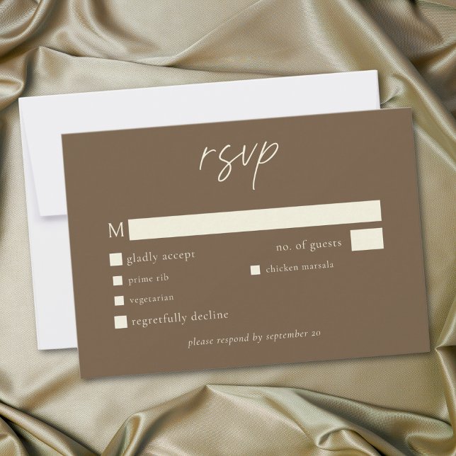 Cartons Réponse Elegant Cocoa Brown Minimalist Wedding (Elegant Cocoa Brown Minimalist Wedding RSVP Card)