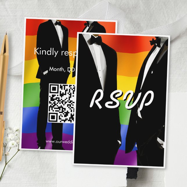 Cartons Réponse Élégant Code QR Arc-en-ciel de Mariage d'Hommes Ga (Créateur téléchargé)