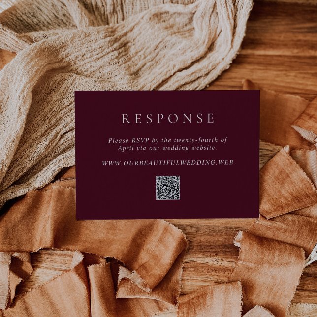Cartons Réponse Élégant Code QR Bourgogne Profond Mariage Classiqu (Créateur téléchargé)