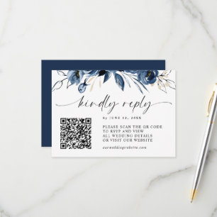 Cartons Réponse Élégant code QR calligraphié bleu marine sous poch