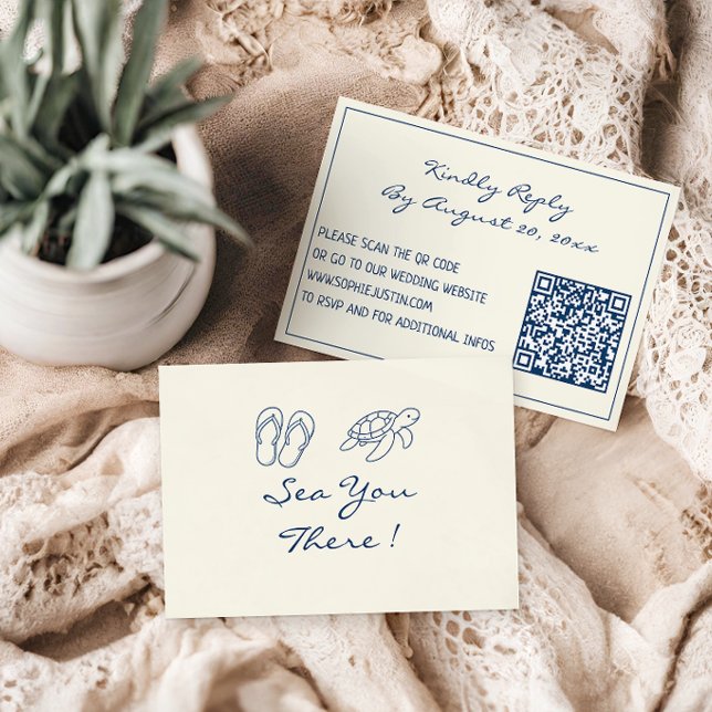 Cartons Réponse Élégant Code QR de Feuille Tropicale Bleue pour Ma (Créateur téléchargé)