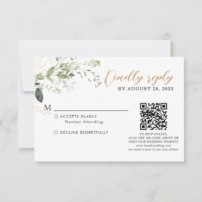 Cartons Réponse Élégant Code QR de Mariage à la Verdure de Eucalyp (Devant)