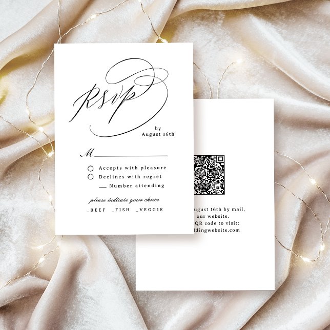 Cartons Réponse Élégant code QR de mariage à motif en spirale (Elegant Swirl Script Simple QR code Wedding RSVP Card)