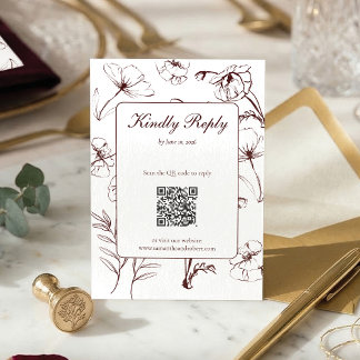 Cartons Réponse Élégant Code QR de mariage avec dessins de fleurs