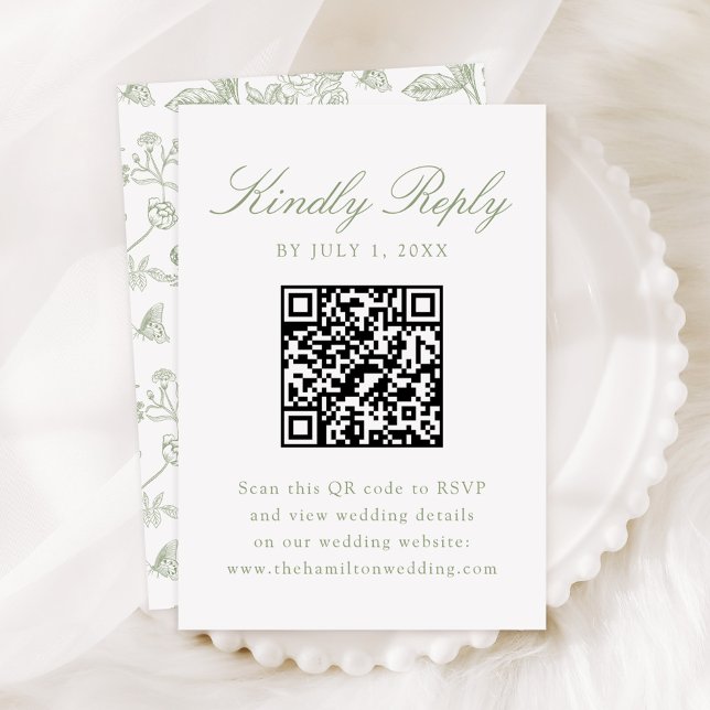 Cartons Réponse Élégant Code QR de Mariage Floral de Chinoiserie V (Créateur téléchargé)