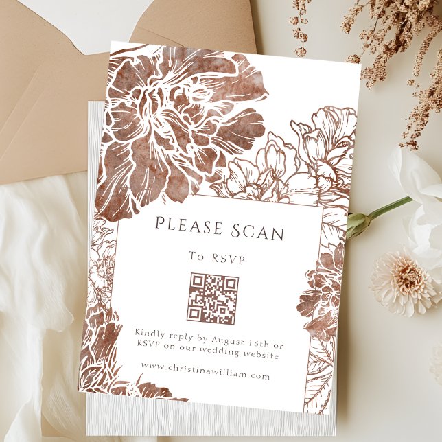 Cartons Réponse Élégant code QR du Mariage Brown Floral (Créateur téléchargé)