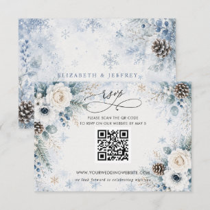 Cartons Réponse Élégant Code QR Floral Moderne Hiver Bleu Poussiér