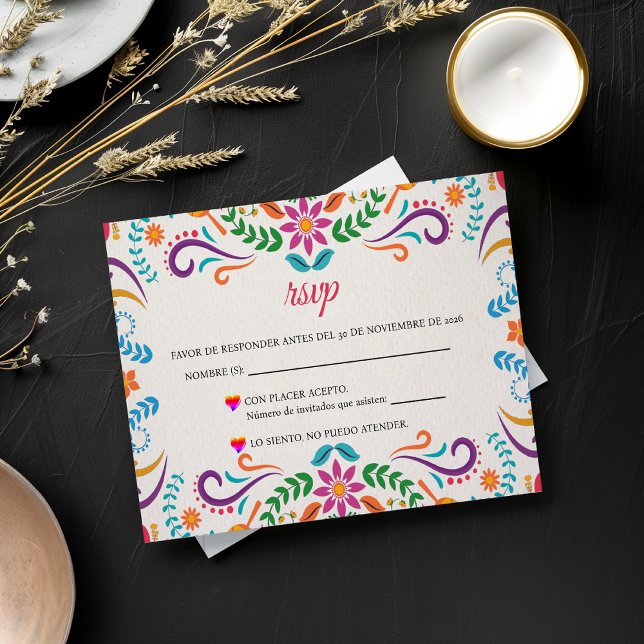 Cartons Réponse Elegant Colorful Floral Fiesta Spanish Wedding (Elegant Colorful Floral Fiesta Spanish Wedding RSVP Card)