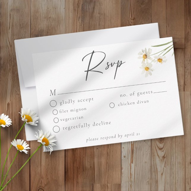 Cartons Réponse Elegant Daisy Watercolor Minimalist Wedding (Créateur téléchargé)