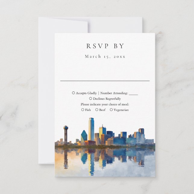 Cartons Réponse Elegant Dallas Skyline Watercolor Wedding (Devant)