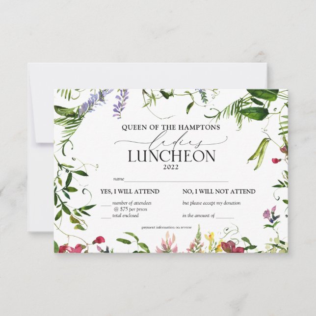 Cartons Réponse Élégant déjeuner de charité Fleur sauvage (Devant)