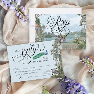 Cartons Réponse Elégant Dusty Bleu Vintage Jardin vert Mariage