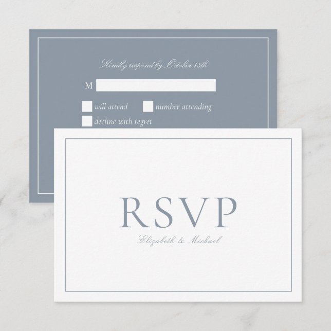 Cartons Réponse Elégant Dusty Blue Calligraphie Script Mariage RSV (Devant / Derrière)
