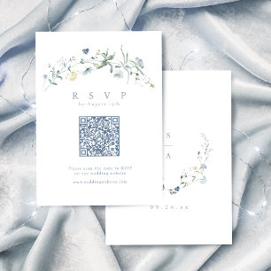Cartons Réponse Elégant Dusty Blue Fleur sauvage Rustic Boho QR co