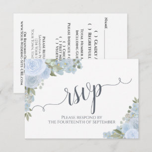 Cartons Réponse Élégant Dusty Blue Floral Calligraphie Mariage