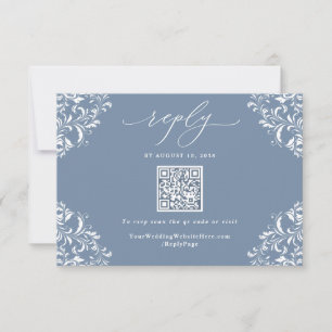 Cartons Réponse Elégant Dusty Blue Vintage Wedding QR Code