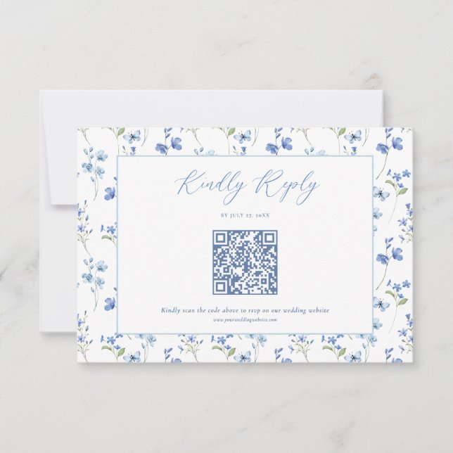 Cartons Réponse Elegant Dusty Blue Wildflower Wedding (Devant)