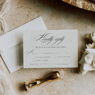 Cartons Réponse Elegant Ecru Black Calligraphy Mariage