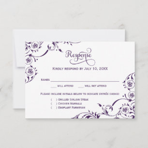 Cartons Réponse Élégant Eggplant Purple Scrolls Mariage