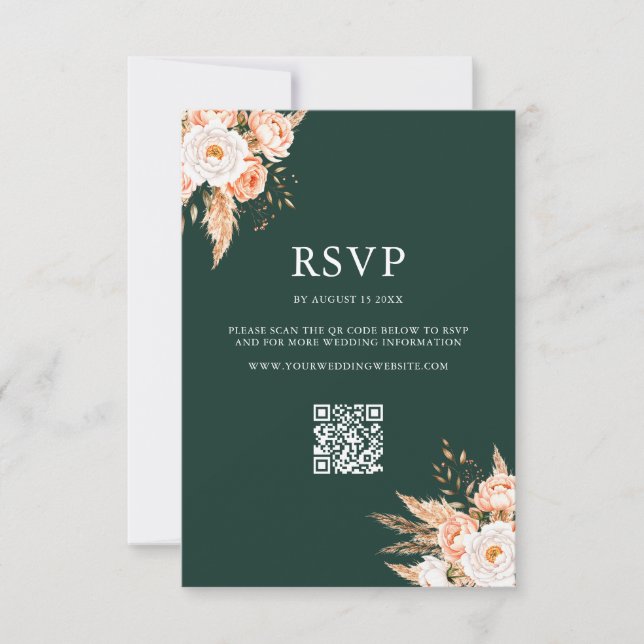 Cartons Réponse Élégant Emerald Green Boho Chic Floral Mariage (Devant)