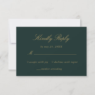 Cartons Réponse Élégant Emerald Green Gold Floral Mariage damassé
