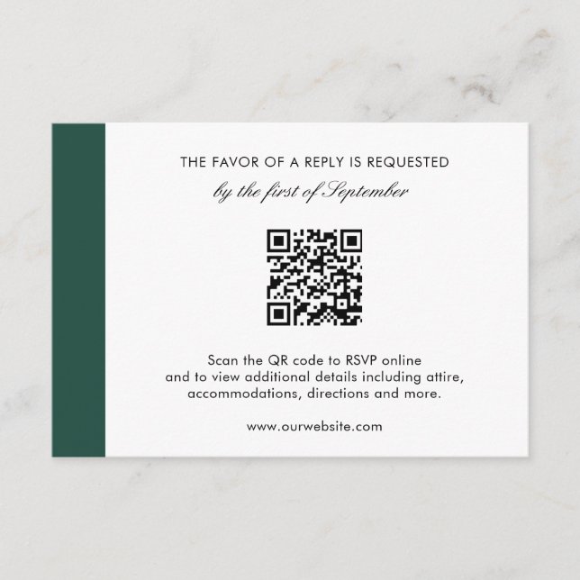 Cartons Réponse Élégant Emerald Green Moderne QR Code Mariage (Devant)