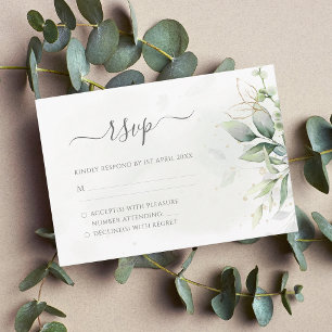 Cartons Réponse Elégant Eucalyptus Feuille Mariage or vert