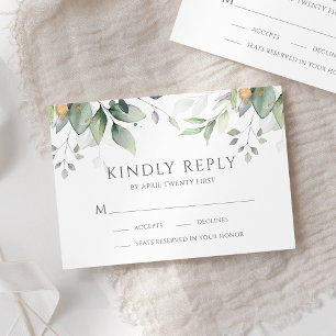 Cartons Réponse Elégant Eucalyptus Feuille Mariage or vert