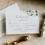 Cartons Réponse Élégant Eucalyptus Green Repas Options<br><div class="desc">Conçue pour coordonner avec notre collection Moody Greenery mariage, cette carte RSVP personnalisable avec des options de repas, présente branche d'aquarelle verte eucalyptus associée à une police de script tendance en or et une police serif classe en gris. Pour effectuer des modifications avancées, accédez à l'option "Cliquez pour customiser plus...</div>