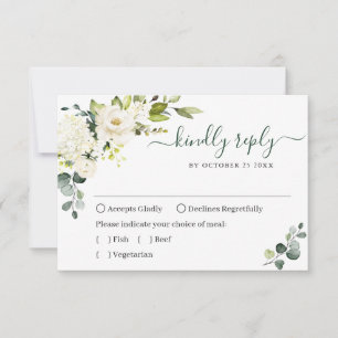 Cartons Réponse Elégant Eucalyptus Roses Blanches Mariage Floral