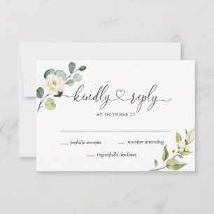 Cartons Réponse Elégant Eucalyptus Roses Blanches Mariage Floral